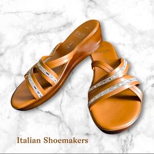 Italian Shoemakers Raw Sienna and Rhinestone Wedge Sandals